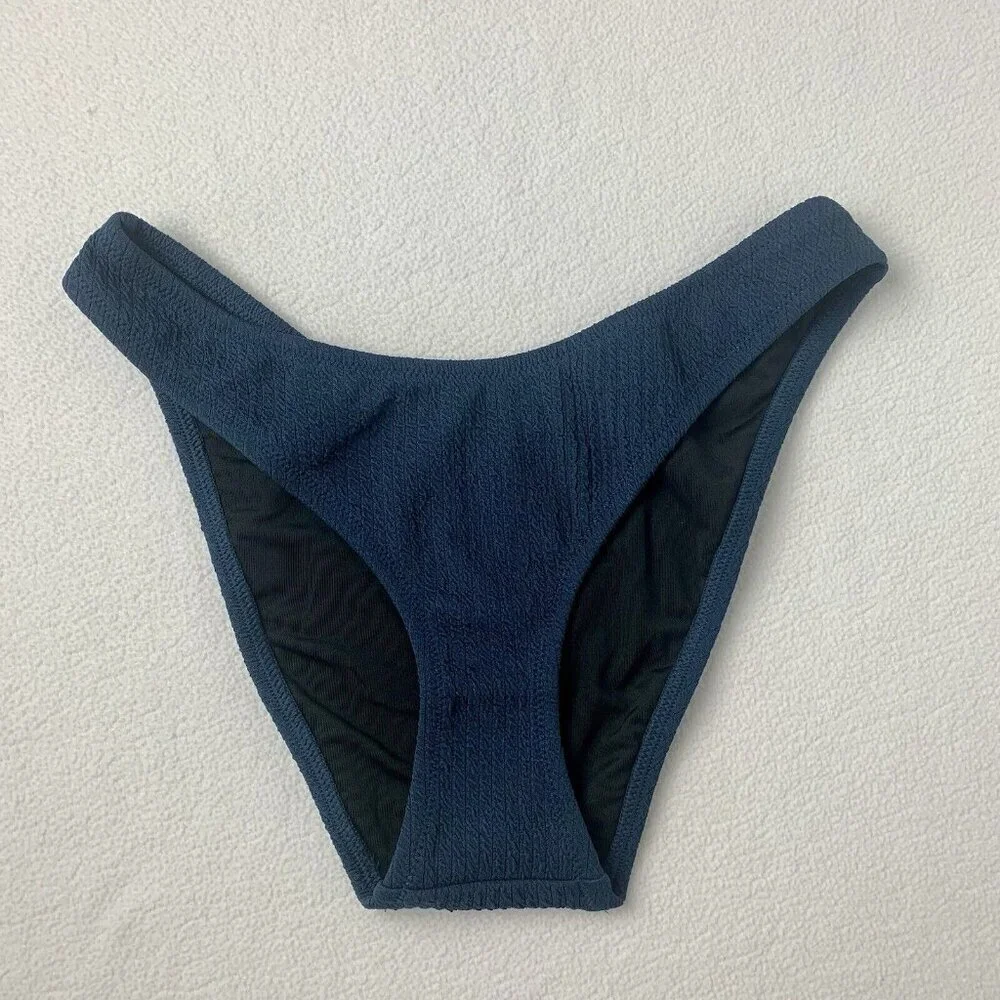 J. Crew Bikini Swim Women Small Textured Navy Blue BC050 Cheeky Bottoms NWT